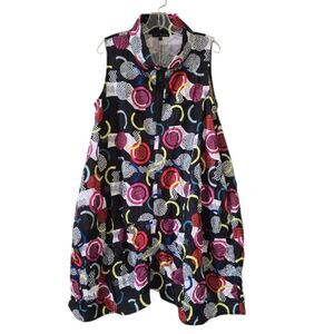 Kozan Lantern Midi Dress Sleeveless Colorful Abstract Art Print Lagenlook Large